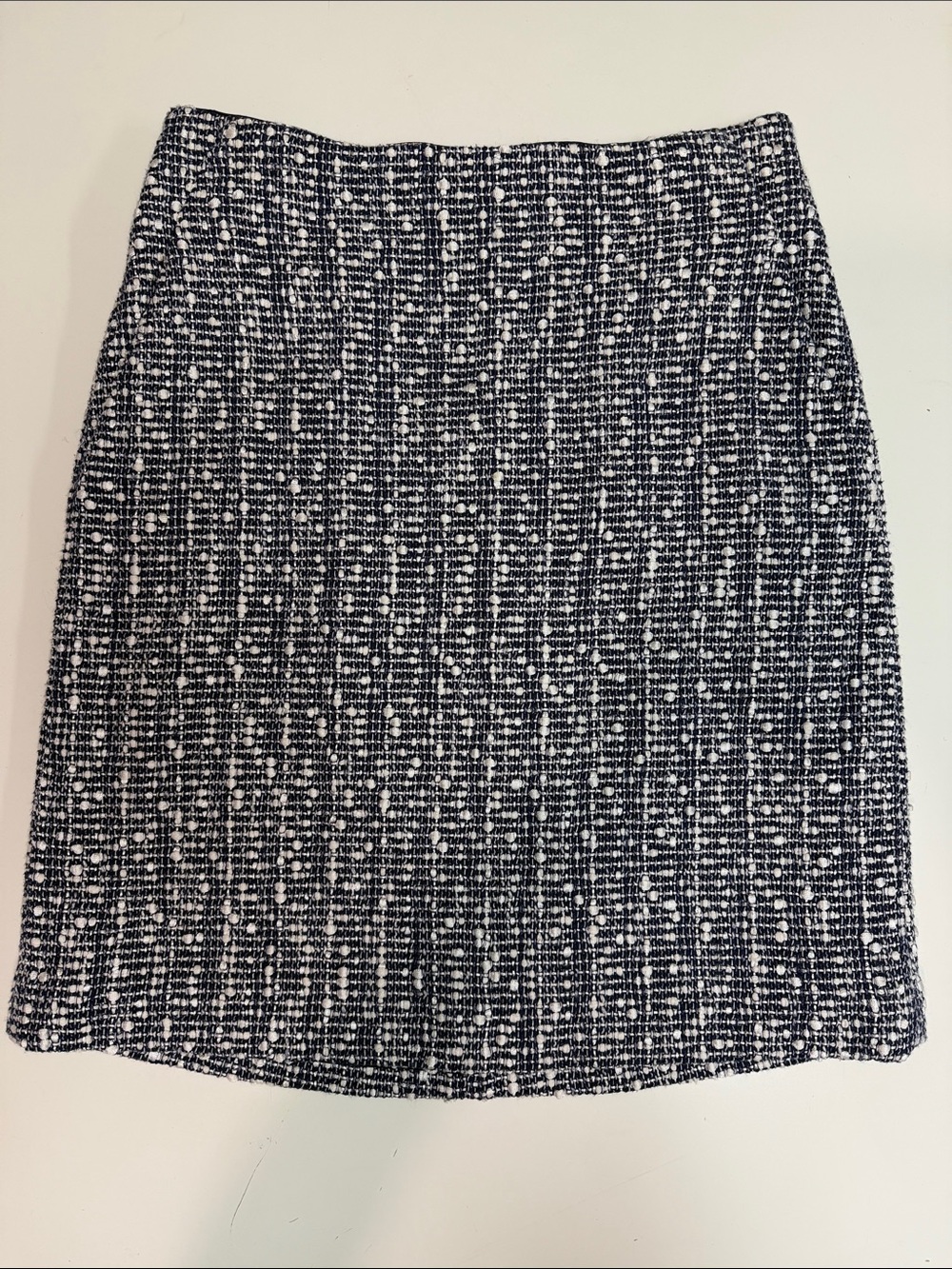 Navy and White Textured Pencil Skirt